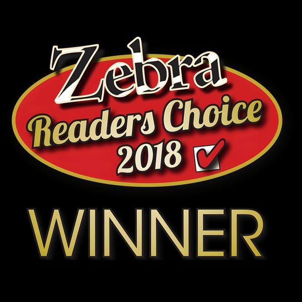 Zebra Readers Choice 2018 Winner logo, a red oval with gold text on a black background.
