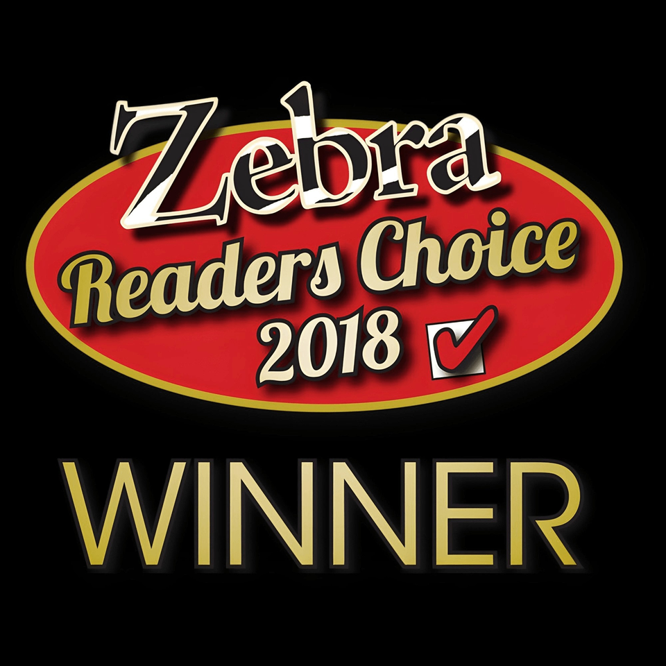 Zebra Readers Choice 2018 Winner logo, a red oval with gold text on a black background.
